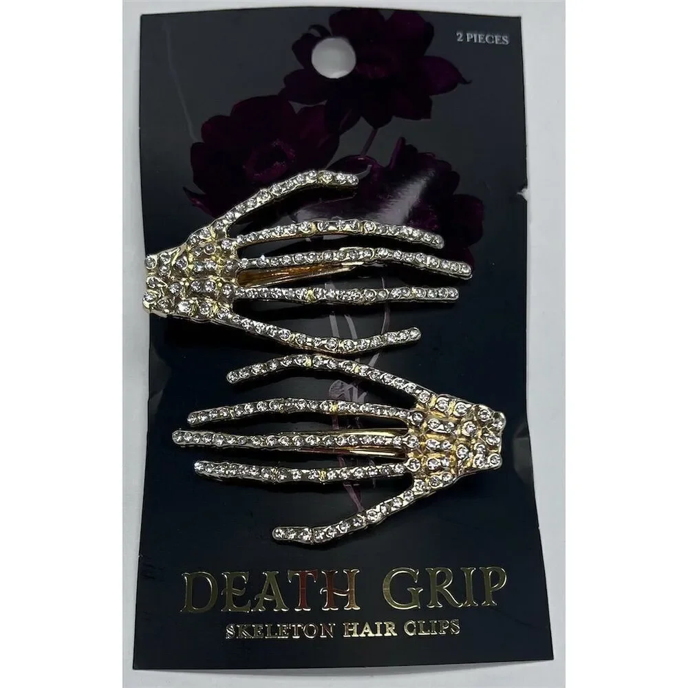 Death Grip Skeleton Hair Clips Rhinestone Halloween Accessories